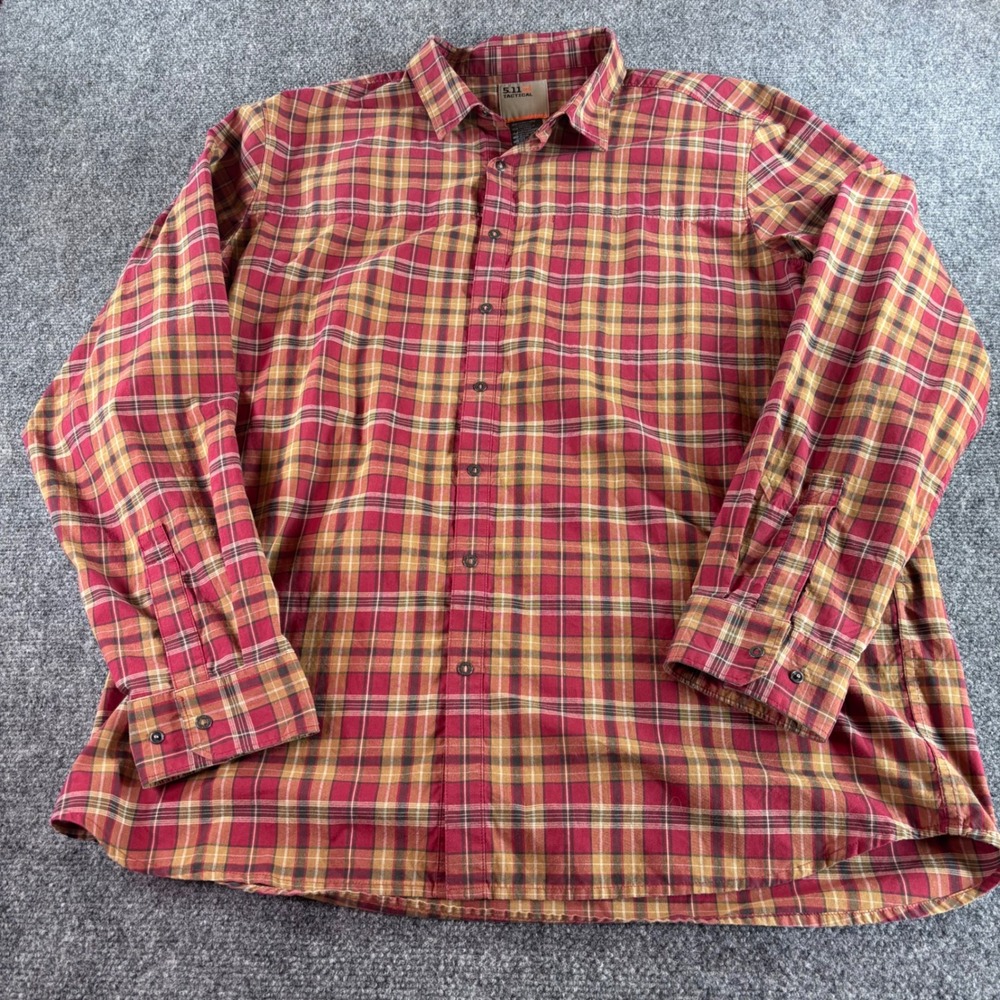 5.11 Tactical Button Down Shirt Mens XL Red Tan‎ Plaid Long Sleeve Outdoor Work